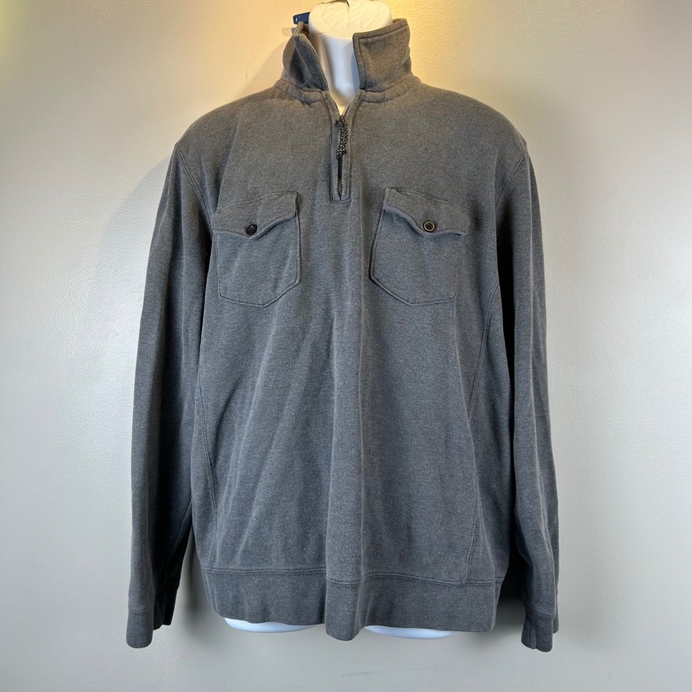 Chaps Mens Large Gray 100% Cotton Quarter Zip Pullover Ribbed Sweater Pockets